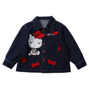 女童春装牛仔外套2026新款蝴蝶结卡通儿童洋气猫咪春秋上衣女宝宝