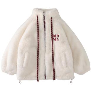 女童羊羔毛外套新款高级感中大童韩版加绒加厚仿兔毛毛茸茸潮冬装
