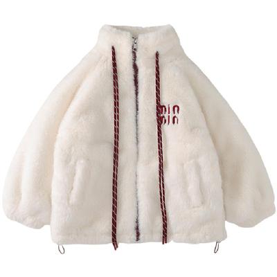 夹棉加绒立领不掉毛羊羔毛加厚冬