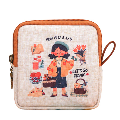 原创自制日系棉麻卫生巾收纳包