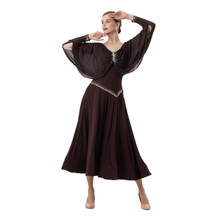 yundance韵舞新款国标摩登舞蹈练习舞服交谊舞华尔兹连衣裙定制