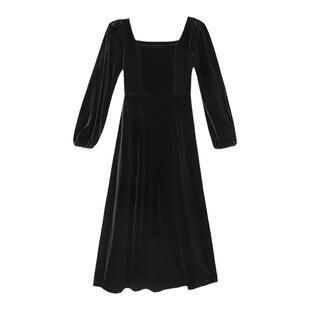 秋款连衣裙金丝绒法式风高级感长袖方领绝美小裙子气质显身材长裙
