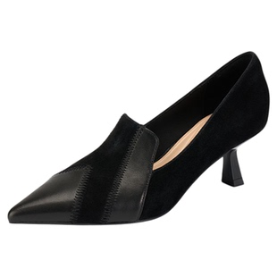 True Meaning·6cm·TM巴黎街头黑色绒面深口单鞋尖头细跟高跟鞋