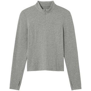 热风女士长袖内搭打底衫上衣2025年冬季新款立领运动风修身上衣