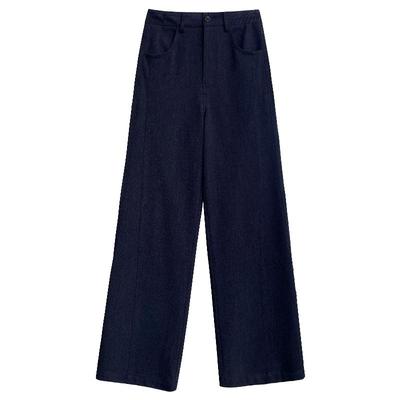藏青色仿牛仔西装阔腿裤女垂坠感