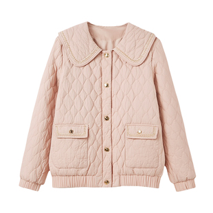 采多宝大码女装胖mm2025冬季新款加厚保暖小香风娃娃领棉衣外套