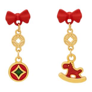 IPINK原创“马上有钱”新年红色不对称耳钉蚊香盘耳夹舒适无痛