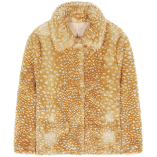 落落狷介环保皮草外套女2025新款小鹿印花保暖外套小个子毛毛外套