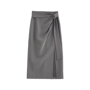 侧开叉西装半身裙女大码一步裙OL裙子绑带气质职业裙高级感包臀裙