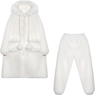 Bananagirl睡衣女套冬季加厚连帽开衫长款加绒睡袍套装家居服保暖