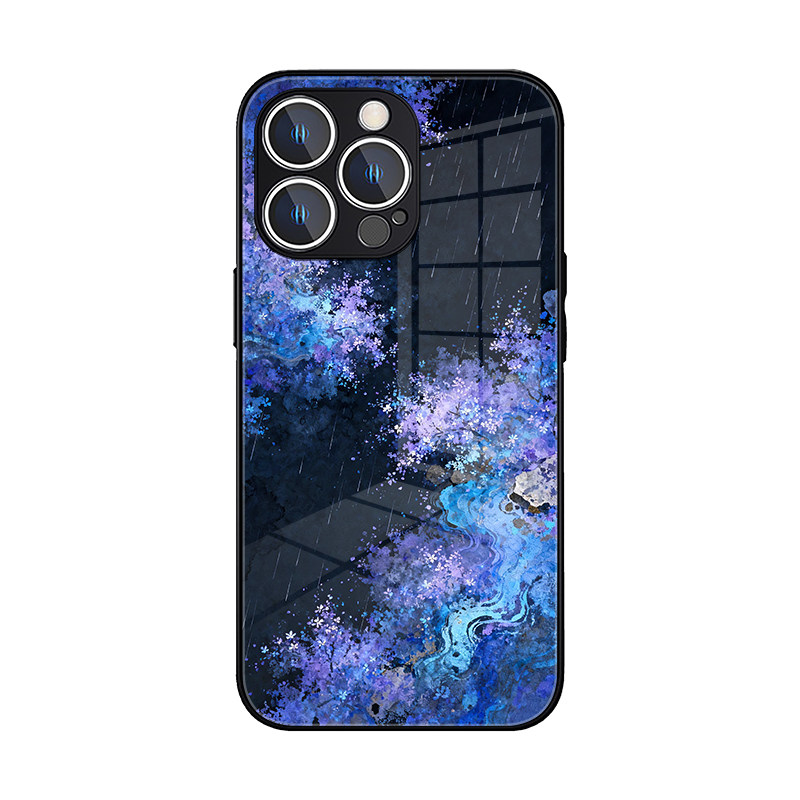 艺术生雨夜花涧适用苹果14promax手机壳玻璃iphone17小米15OPPOreno9红米k60iqoo一加vivo