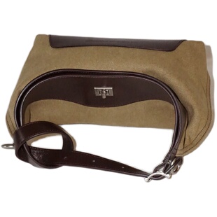 the pleasure molecule帆船包小号新款头层牛皮拼接帆布腋下斜挎