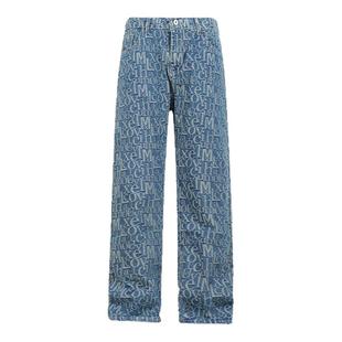 巴黎满印提花牛仔裤男春秋小众设计感裤子美式高街vibe直筒微喇裤