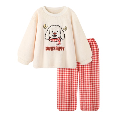 珊瑚绒睡衣女款冬季可爱小狗套装
