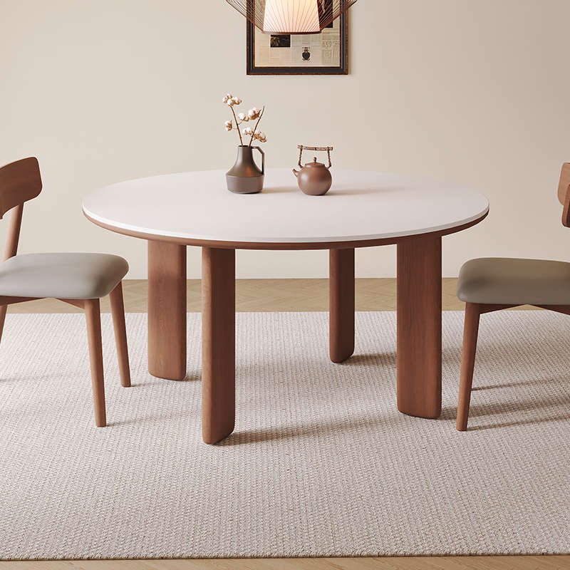 北欧复古实木圆桌小户型家用餐桌简约现代吃饭桌子餐厅餐桌椅组合