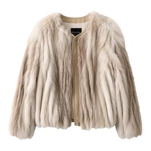 DeesseSicile 芬兰琥珀狐狸毛本色贵妇名媛皮草真皮毛短款外套女