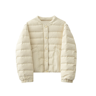 JIUJIU奶黄色立领短款排骨羽绒服女冬季2025新款休闲面包服外套