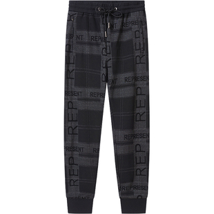 BM男士欧美复古黑灰色格子休闲裤男潮流韩版百搭潮牌九分束脚卫裤