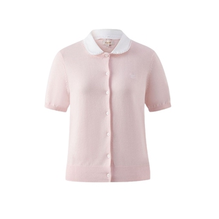 【夏日云朵衫】Eland衣恋针织T恤女假两件娃娃领正肩短袖25夏新款