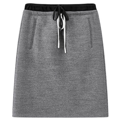 澳洲进口羊毛抽绳直筒半身裙女