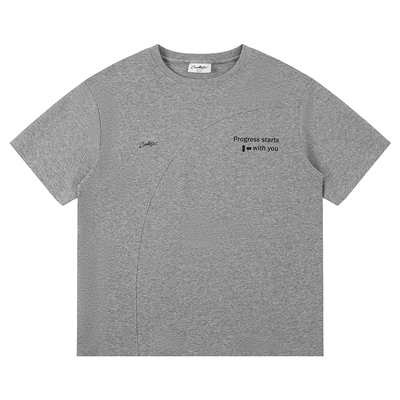 CoosRetr美式复古结构分割肤感胶印logoT恤夏季男女简约百搭短袖