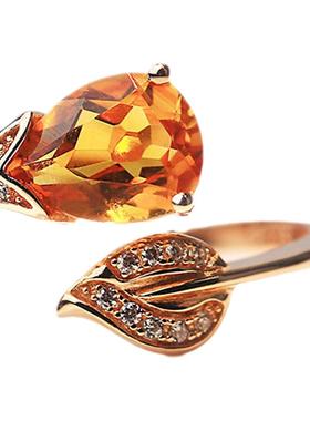 天然黄水晶戒指S925纯银欧美