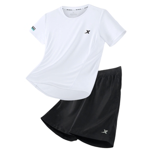 特步运动套装男士polo衫短袖t恤夏季薄款透气速干冰丝健身跑步服