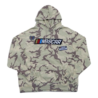 美潮街头 NASCAR 字母刺绣全身迷彩薄绒套头宽松廓形连帽卫衣