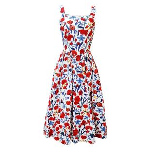 裙子女夏天油画印花收腰显瘦复古茶歇法式碎花吊带连衣裙气质夏季