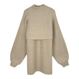 针织连衣裙秋冬2025新款韩版法式气质宽松显瘦高领毛衣裙两件套女