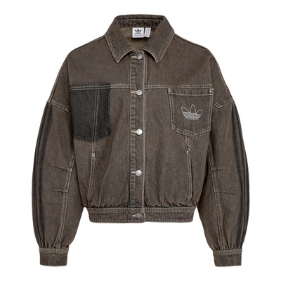 阿迪达斯三叶草女夹克2026春复古纯棉牛仔翻领短款宽松外套KR5041