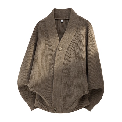 拉夏贝尔斜门襟小众针织开衫秋冬男女款老钱风道袍设计感毛衣外套