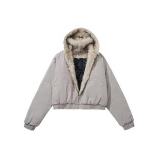 XAKA新款美式复古座山雕短款棉服男女冬季重磅加厚毛领连帽棉衣潮