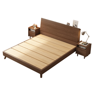 全实木床现代简约主卧橡木1.8双人床1.5米出租房加厚加宽单人床架