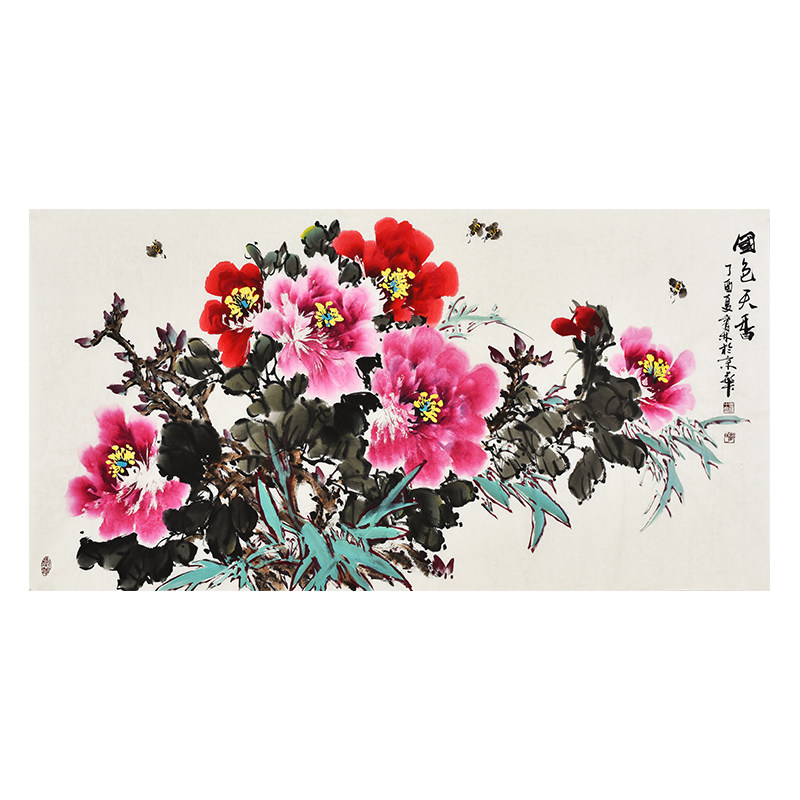 纯手绘字画花鸟画牡丹