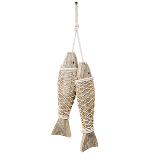 复古怀旧美式北欧实木小鱼串挂饰创意家居民宿餐厅墙面壁挂装饰品