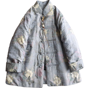 云澍原创 交织香云纱复古印花新中式国风盘扣棉服上衣外套女冬季