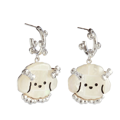 Esakoochi扎蝴蝶结的卷毛小狗~可爱少女风耳环设计感小众耳钉耳饰