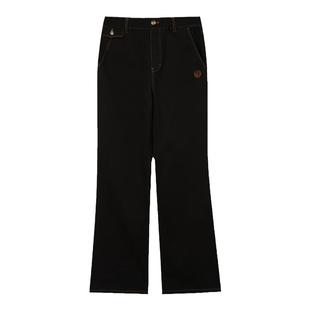 eland kids衣恋童装女童裤子春秋学院风徽章刺绣休闲裤微喇长裤