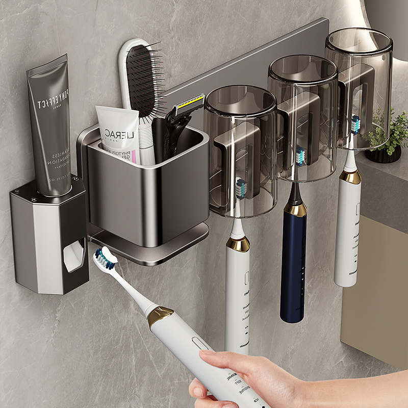 电动牙刷置物架壁挂式免打孔刷牙杯漱口杯架子化妆室家庭牙具挂架