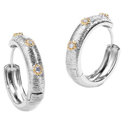 薇拉蒂925纯银磨砂拉丝素圈耳环