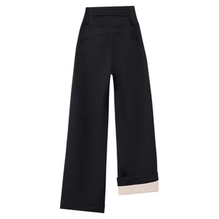 加绒直筒瑜伽裤女外穿秋冬保暖后腰口袋运动阔腿长裤小个子休闲裤