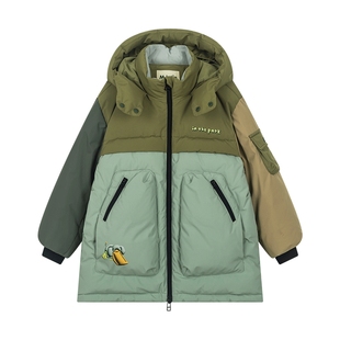 马拉丁儿童羽绒服25冬装新款拼色设计立体口袋中长羽绒服