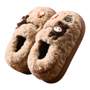 拉布布儿童棉拖鞋男童冬季加绒保暖毛毛拖鞋宝宝居家防滑女童亲子