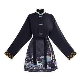 王洪旗白鹿汉服女新中式短款马面短裙国风套装上衣新款红色秋季制