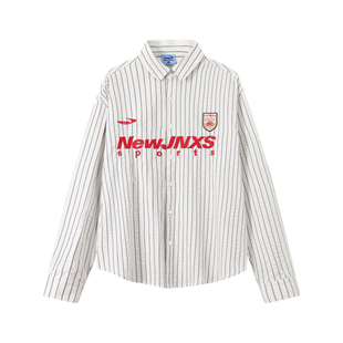 江南先生NewJNXS运动徽章条纹机理衬衫春季美式复古刺绣上衣男