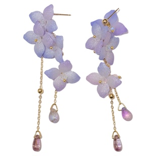 《无尽夏》原创超仙清冷感蓝紫色花朵长款流苏水滴耳环耳饰耳夹女
