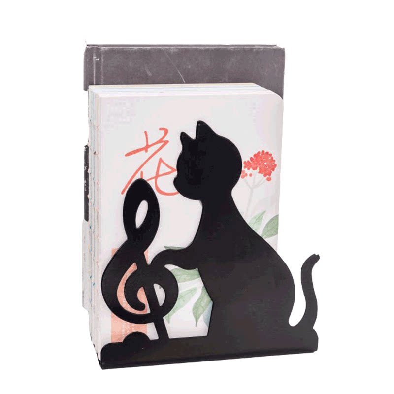 韩版金属卡通书立 可爱提琴猫 音乐猫书挡 书靠书架书夹一对2片
