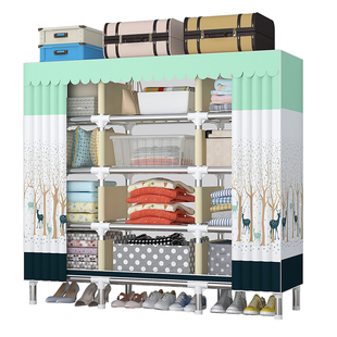 新型简易衣柜家用卧室组装布衣柜全钢架加粗加固出租房收纳柜衣橱