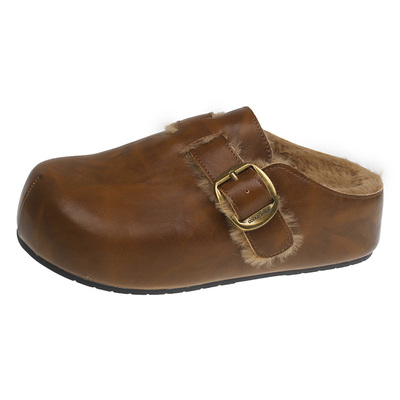 皮面勃肯鞋包头半拖棉拖鞋
